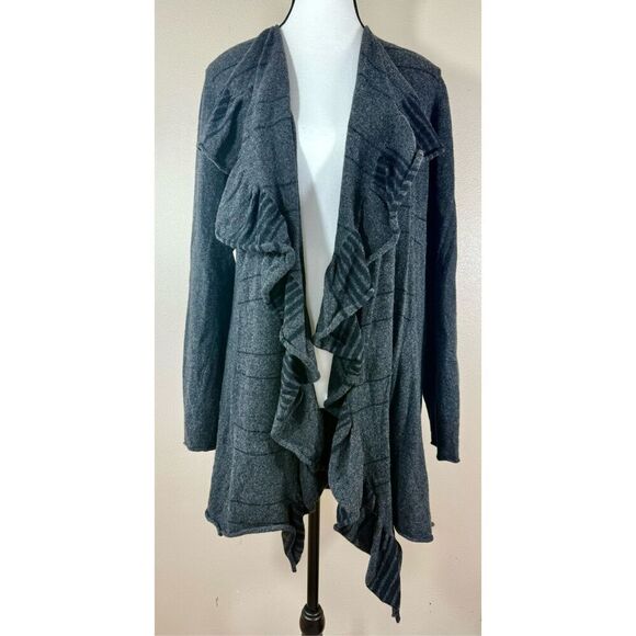 Eileen Fisher Merino Wool Cashmere Blend Grey & Black Waterfall Cardigan Sweater - Picture 1 of 16